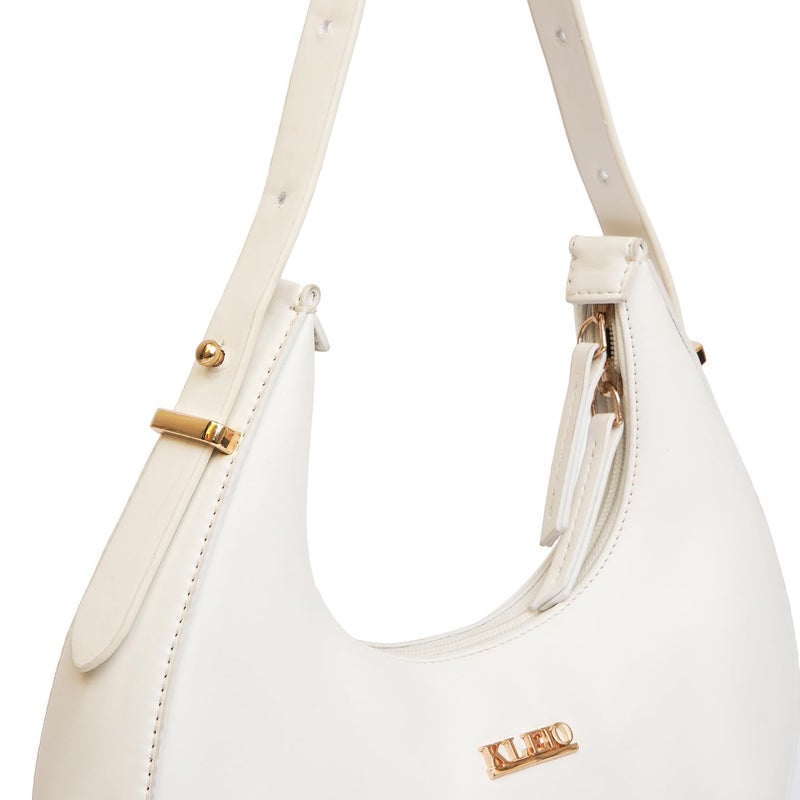 KLEIO Vegan Leather Half Moon Shoulder Handbag for Women and Girls - White - Image 5